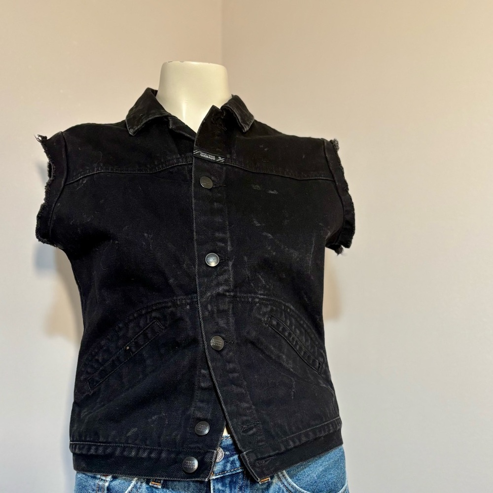 Marithe Francois Girbaud Women's Vintage Black Sleeveless Denim Jacket
